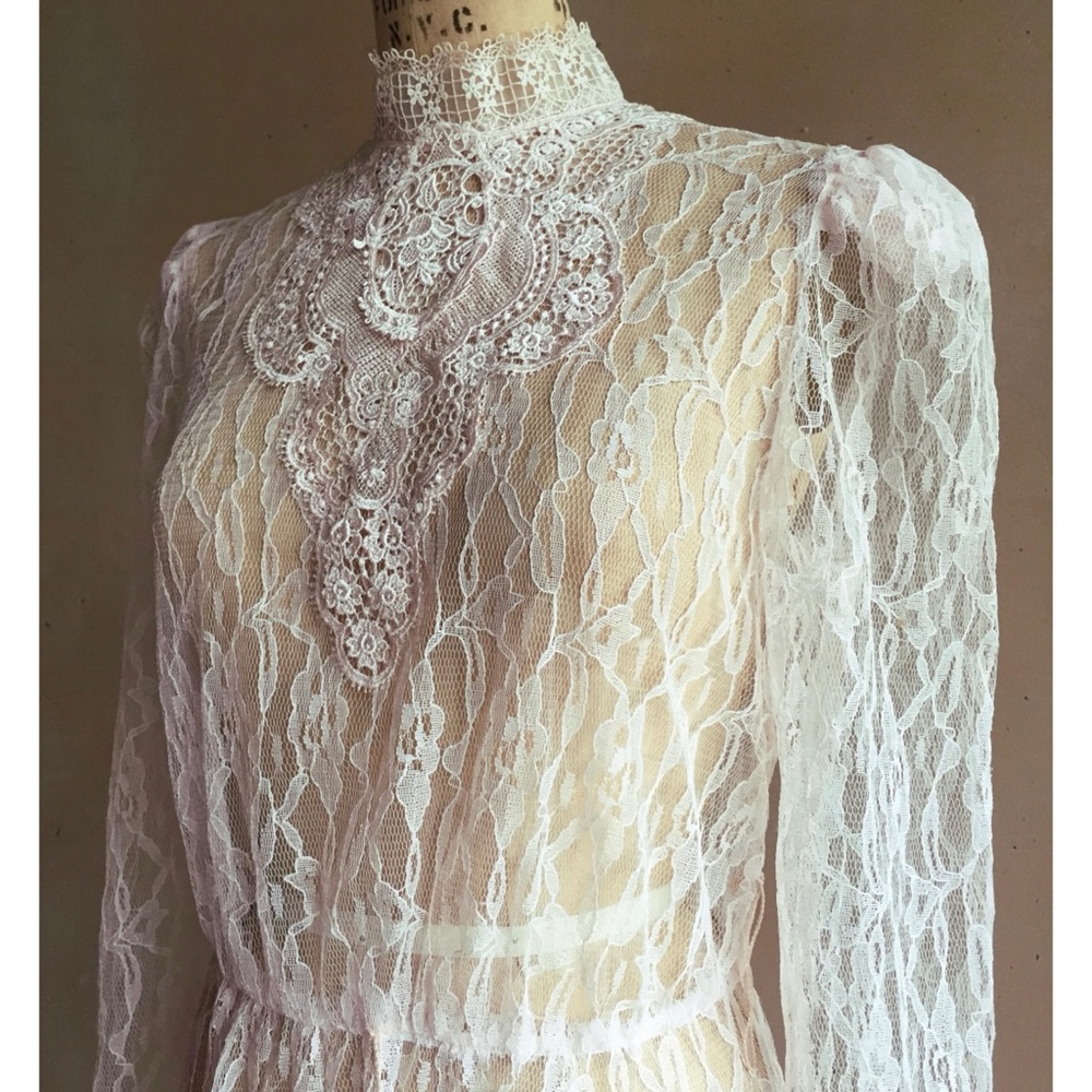 Vintage Lace Dress over Satin Spaghetti Strap Chemise Dress & Button-Up Back